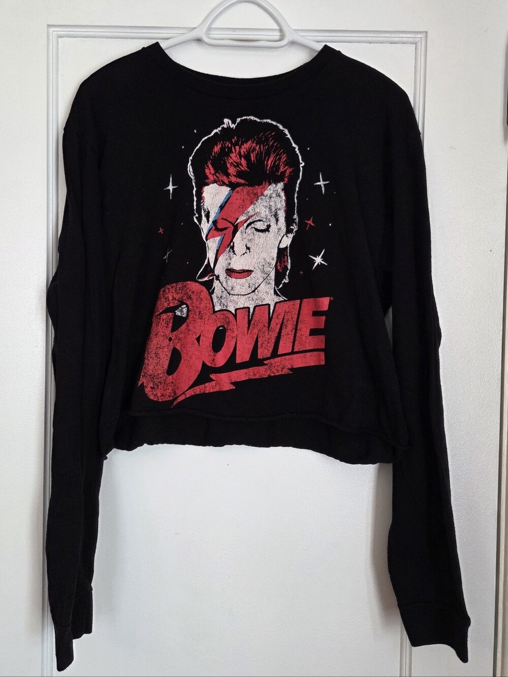 David Bowie Women's Cropped Sweatshirt, Large